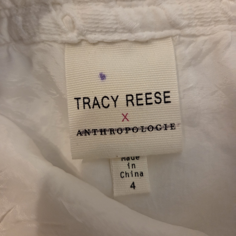 ANTHROPOLOGIE Γ TRACY REESE White Eyelet Chevron Patchβ Pocket Midi Skirt Size 4 - Picture 11 of 13